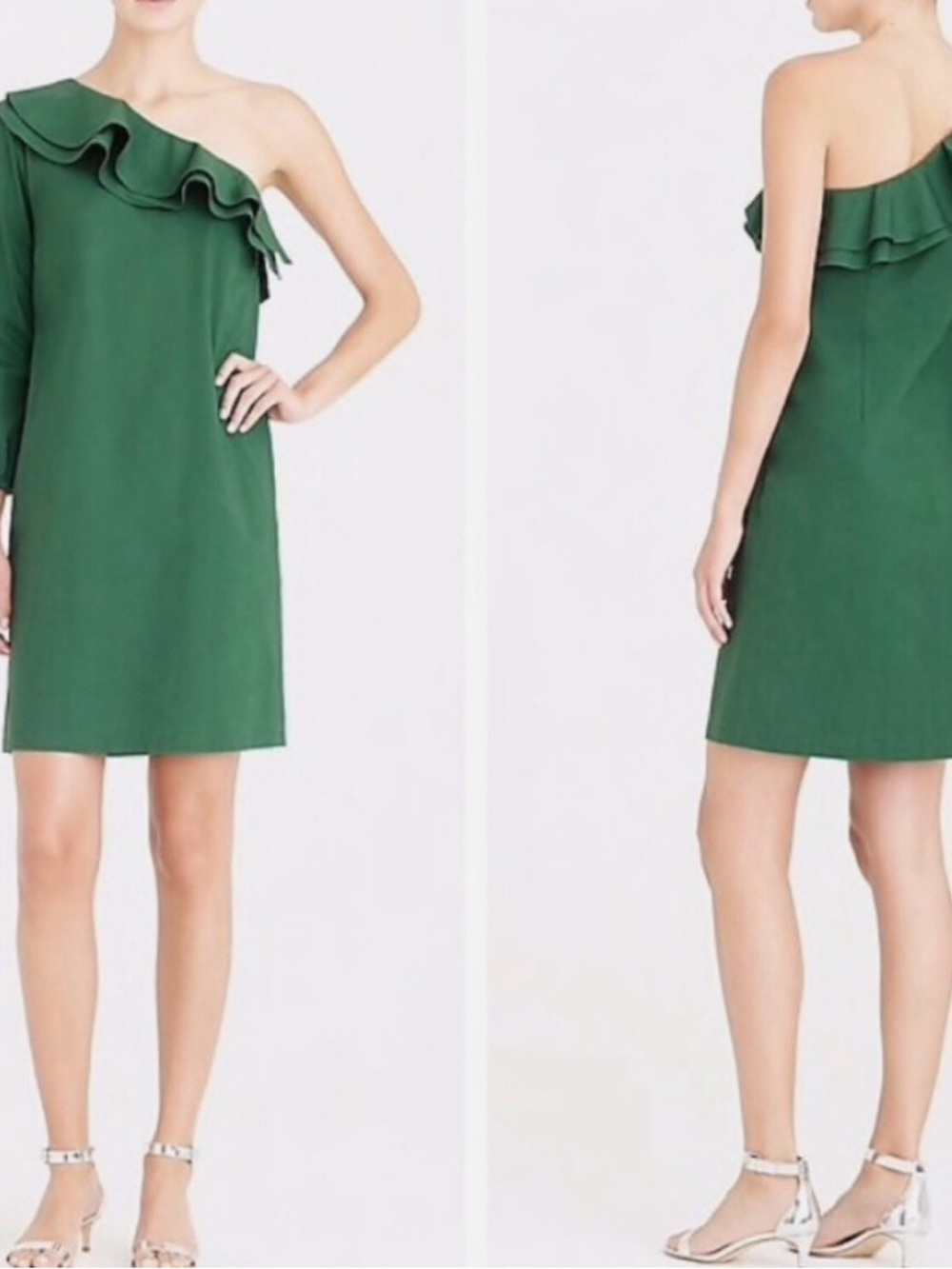 J. Crew Emerald One-Shoulder Poplin Dress